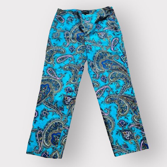 Talbots Pants - Talbots size 4 Turquoise Blue Paisley Flat Front Crop Pants